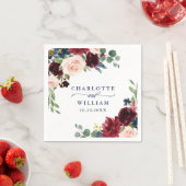 Bourgondië Marineblauw Blos Bloemmotief Rustieke B Servet (Insitu)