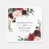 Bourgondië Marineblauw Blos Bloemmotief Rustieke B Servet (Voorkant)