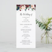 Bourgondië & marineblauw, blozend bloesembruiloft  programmakaart (Staand voorkant)