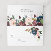 Bourgondië, marineblauw en blush roze bloemenbruil plaatskaartje (Buitenkant ongevouwen)