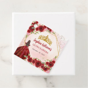 Bourgondië Maroon Gouden Glitter Floral Princess T Bedankjes Labels