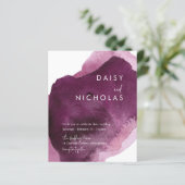 Bourgondië Maroon Waterverf Budget Bruiloft Uitnod (Staand voorkant)