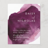 Bourgondië Maroon Waterverf Budget Bruiloft Uitnod (Voorkant)