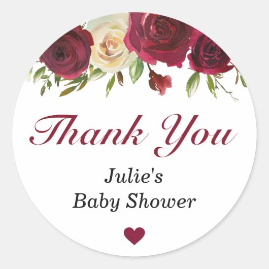 Bourgondië Marsala Baby shower Sprinkle Dank u Ronde Sticker (Voorkant)