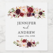 Bourgondië Marsala Bloem Bruiloft Favoriet Wijnlab Wijn Etiket (Enkel label)