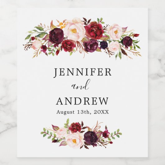 Bourgondië Marsala Bloem Bruiloft Favoriet Wijnlab Wijn Etiket (Enkel label)