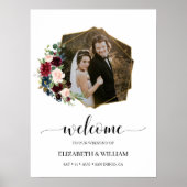 Bourgondië Marsala Bloem Foto Bruiloft Welkom Bord Poster (Voorkant)