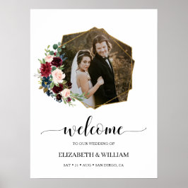 Bourgondië Marsala Bloem Foto Bruiloft Welkom Bord Poster