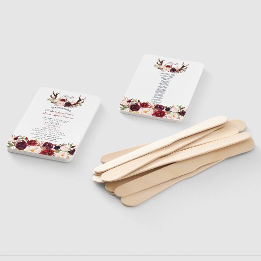 Bourgondië Marsala Bloem Hoorns Monogram Programma Handwaaier (Niet-gemonteerd)