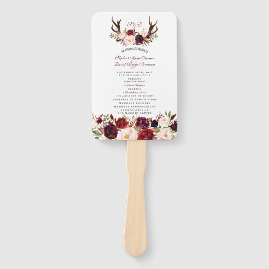 Bourgondië Marsala Bloem Hoorns Monogram Programma Handwaaier (Voorkant)