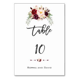 Bourgondië Marsala Bloemen Handschrift Tafelnummer