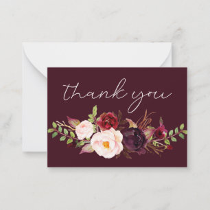Bourgondië Marsala Bloemen Klein Dank u Notitiekaartje