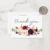 Bourgondië Marsala Bloemen Klein Dank u Wit Notitiekaartje (Voorkant / Achterkant in situ)