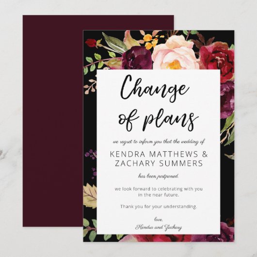 Bourgondië Marsala Bloemen Plan Verandering - Zwar Kaart (Voorkant / Achterkant)