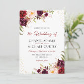 Bourgondië Marsala Bloemen Uitnodiging voor een br (Staand voorkant)