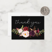 Bourgondië Marsala Bloemen Zwart Klein Dank u Notitiekaartje (Voorkant / Achterkant in situ)