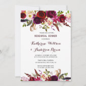 Bourgondië Marsala Bloemenbruiloft repetitie diner Kaart (Voorkant)