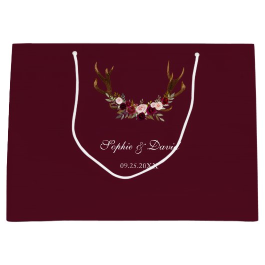 Bourgondië Marsala Bloemige Geweien Bruiloft Large Cadeautasje (Voorkant)