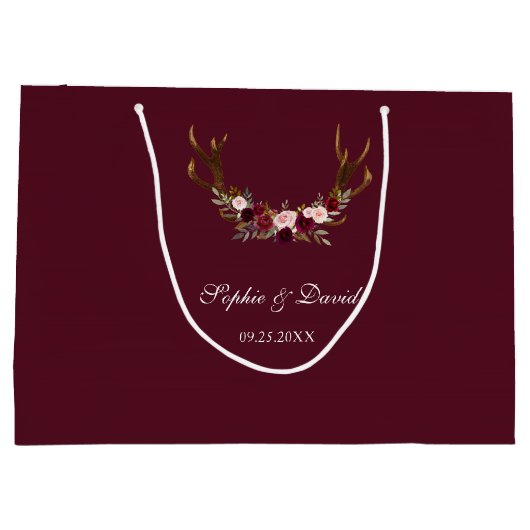 Bourgondië Marsala Bloemige Geweien Bruiloft Large Cadeautasje (Achterkant)