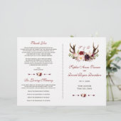 Bourgondië Marsala Bloemige Geweien Huwelijksprogr (Staand voorkant)