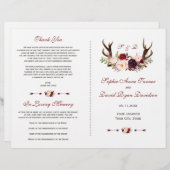 Bourgondië Marsala Bloemige Geweien Huwelijksprogr (Voorkant / Achterkant)