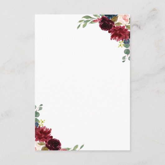 Bourgondië Marsala & Blush Bloemen Bruiloft Detail Informatiekaartje (Achterkant)