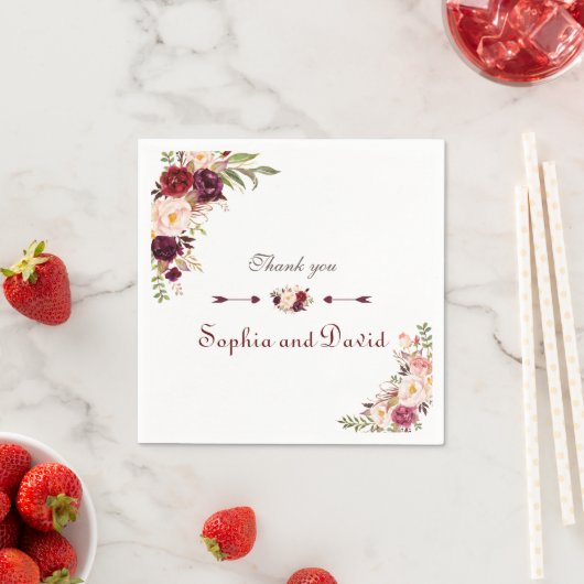 Bourgondië Marsala Blush Bloemen Bruiloft Servet (Insitu)