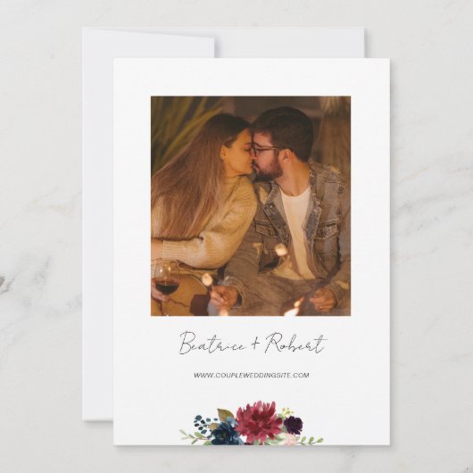 Bourgondië Marsala & Blush Roze Bloemen Bruiloft F Kaart (Achterkant)