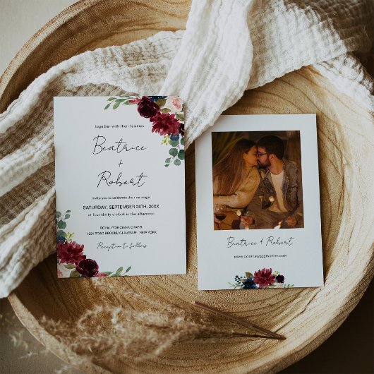 Bourgondië Marsala & Blush Roze Bloemen Bruiloft F Kaart