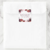 Bourgondië Marsala Blush Roze Pioen Bruiloft Favor Vierkante Sticker (Tas)