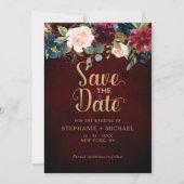 Bourgondië Marsala Blush Roze Rose Boho Bruiloft Save The Date (Voorkant)
