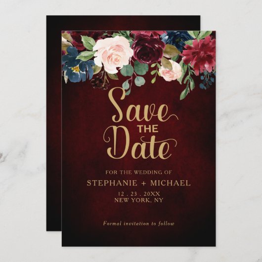 Bourgondië Marsala Blush Roze Rose Boho Bruiloft Save The Date (Voorkant / Achterkant)