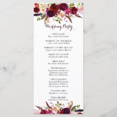 Bourgondië Marsala Boheem Bloemen Bruiloftsprogram Programmakaart (Achterkant)