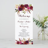 Bourgondië Marsala Boheem Bloemen Bruiloftsprogram Programmakaart (Staand voorkant)