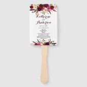 Bourgondië Marsala Bohemian Floral bruiloft progra Handwaaier (Voorkant)