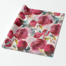 Bourgondië Marsala Boho Waterverf Bloemenpatroon Cadeaupapier