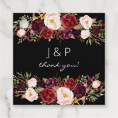Bourgondië Marsala en Blush Bloem - Zwart Bedankjes Labels (Voorkant)