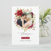 Bourgondië - Marsala en Blush Bloemen Bruiloft Fot Bedankkaart (Staand voorkant)