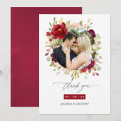Bourgondië - Marsala en Blush Bloemen Bruiloft Fot Bedankkaart (Voorkant / Achterkant)
