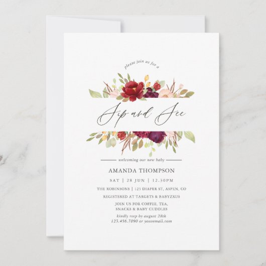 Bourgondië - Marsala en Blush Bloemen Sip en See Kaart (Voorkant)