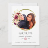 Bourgondië-Marsala en Blush Foto Bruiloft Save The Date (Voorkant)