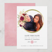 Bourgondië-Marsala en Blush Foto Bruiloft Save The Date (Voorkant / Achterkant)
