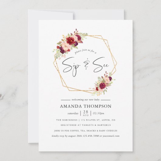 Bourgondië-Marsala en Blush Geometrisch Sip en See Kaart (Voorkant)