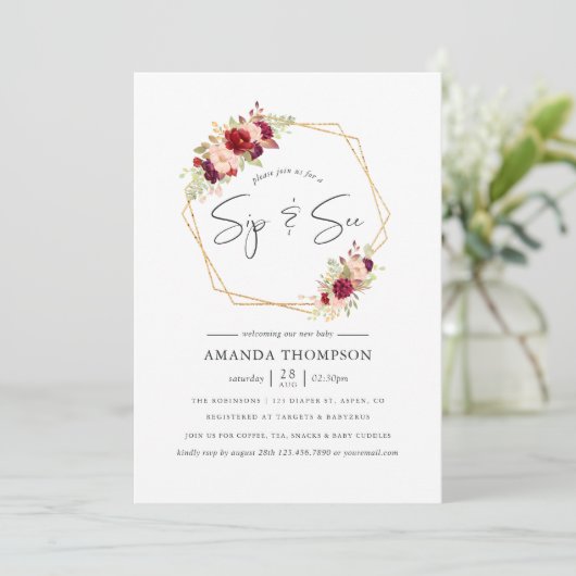 Bourgondië-Marsala en Blush Geometrisch Sip en See Kaart (Staand voorkant)