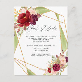 Bourgondië-Marsala en Blush Geometrische gastgegev Informatiekaartje