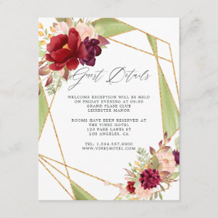 Bourgondië-Marsala en Blush Geometrische gastgegev Informatiekaartje