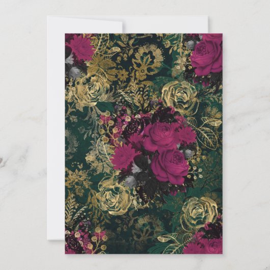  Bourgondië - Marsala en gouden bloemenbruiloft Kaart (Achterkant)