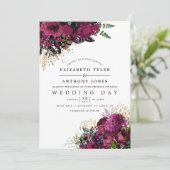  Bourgondië - Marsala en gouden bloemenbruiloft Kaart (Staand voorkant)