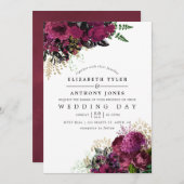  Bourgondië - Marsala en gouden bloemenbruiloft Kaart (Voorkant / Achterkant)