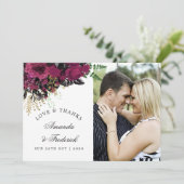 Bourgondië - Marsala en gouden bruiloft dank u Bedankkaart (Staand voorkant)